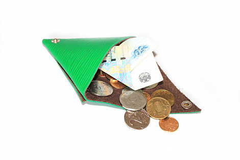 Монетница из кожи "Треугольник" зеленый
